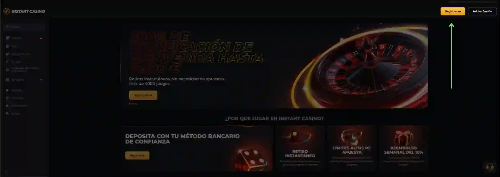 Botón de registro en el sitio web